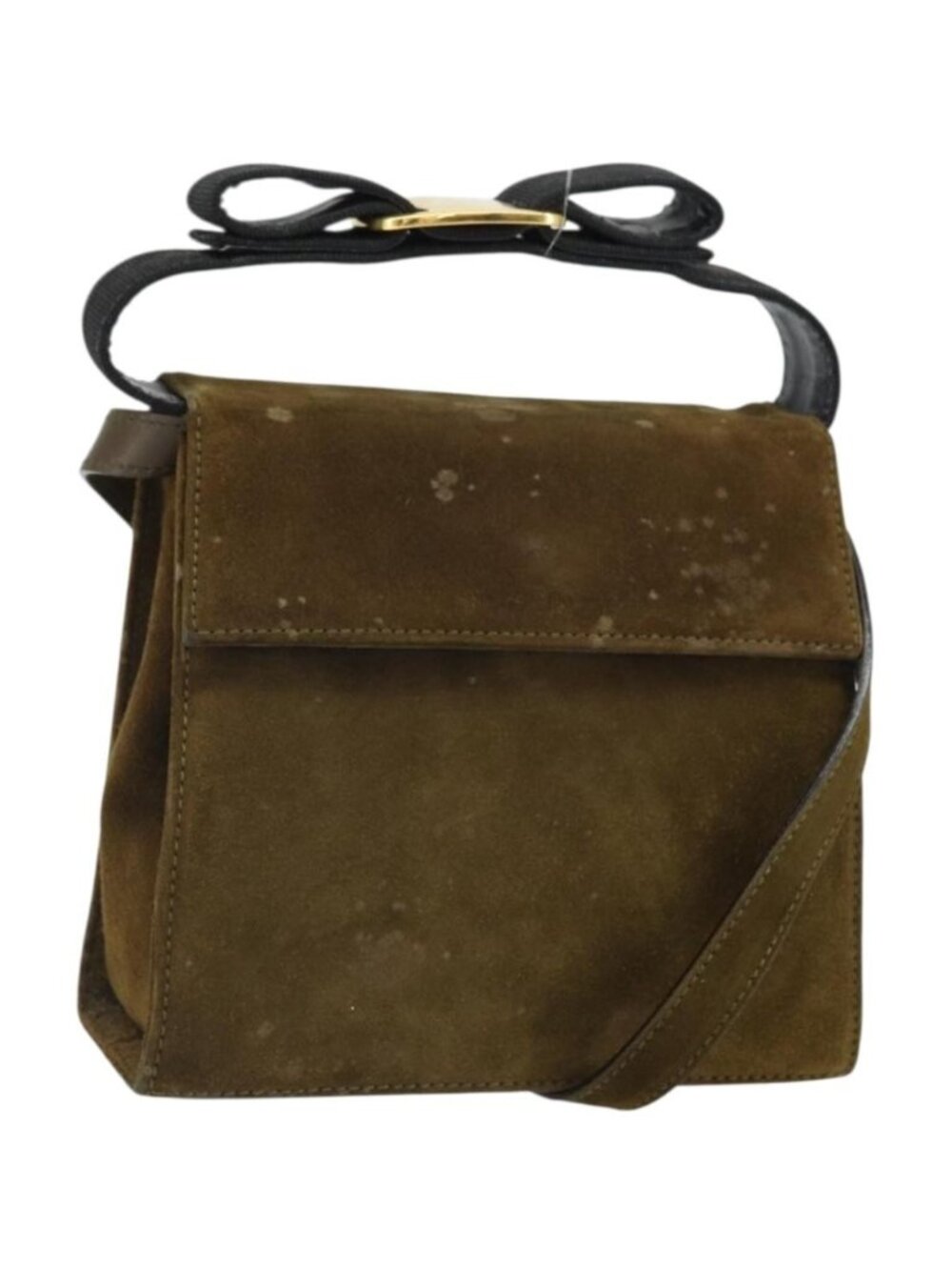 Salvatore Ferragamo Vala Shoulder Bag Suede 2way Green Gold